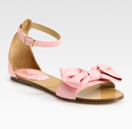 Red Valentino Leather Bow Flat Sandals in Pink (light pink) | Lyst