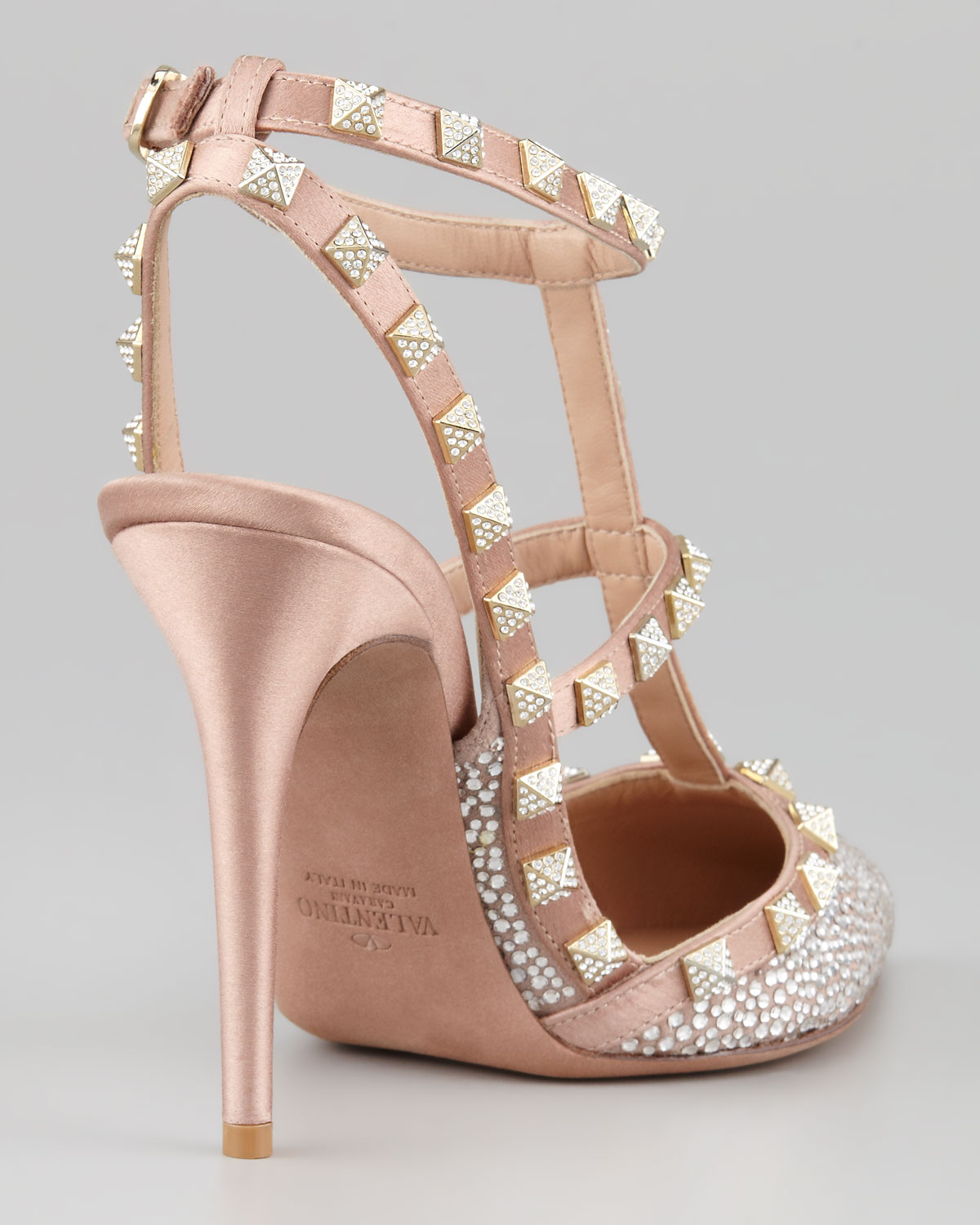 Lyst - Valentino Rockstud Crystallized Tstrap Slingback Poudre in Natural
