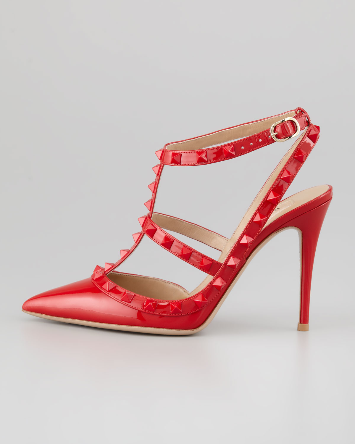 Lyst - Valentino Rockstud Patent Slingback Sandal in Red