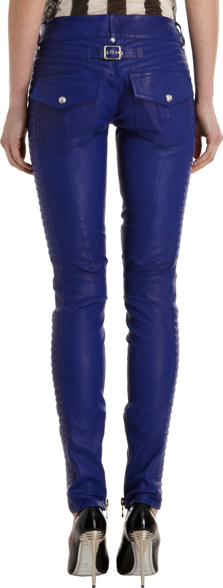 Balmain Leather Moto Pants in Blue Lyst