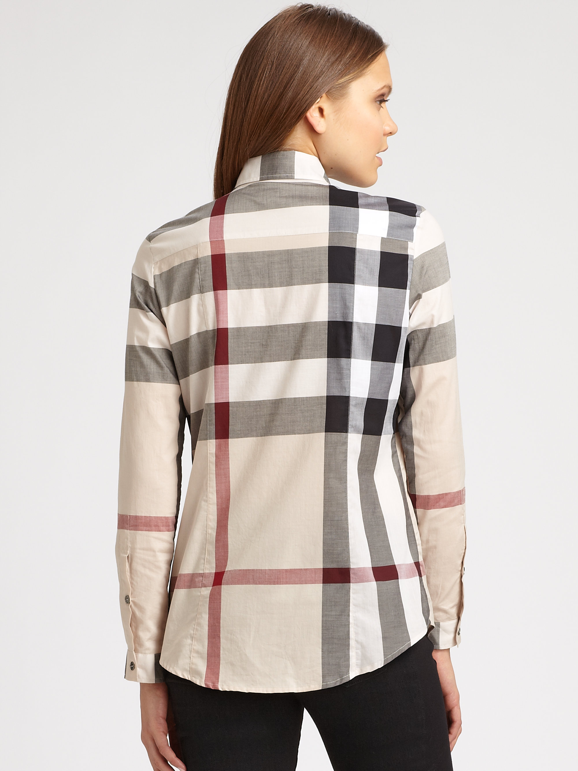 Integratie lood Oxide Burberry Brit Cotton Check Blouse in Natural | Lyst