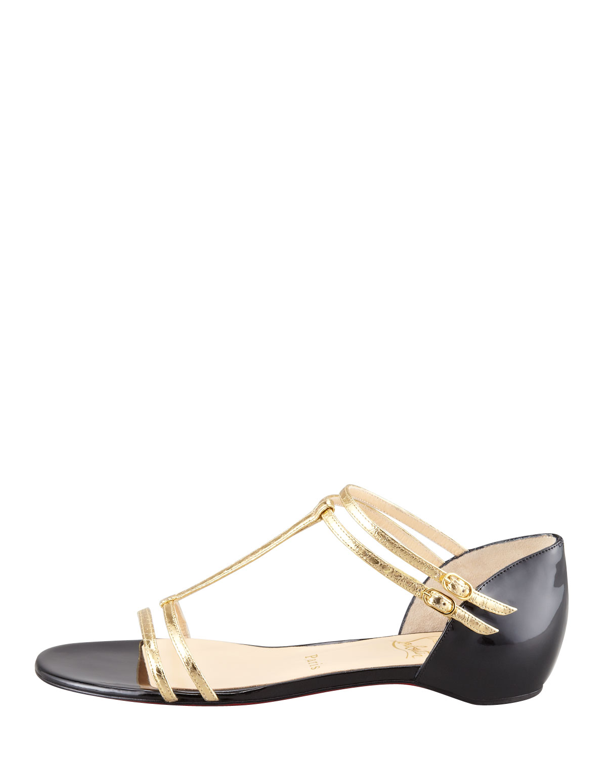 Christian louboutin Arnold Flat Metallic Snakeskin Sandal in Gold ...  