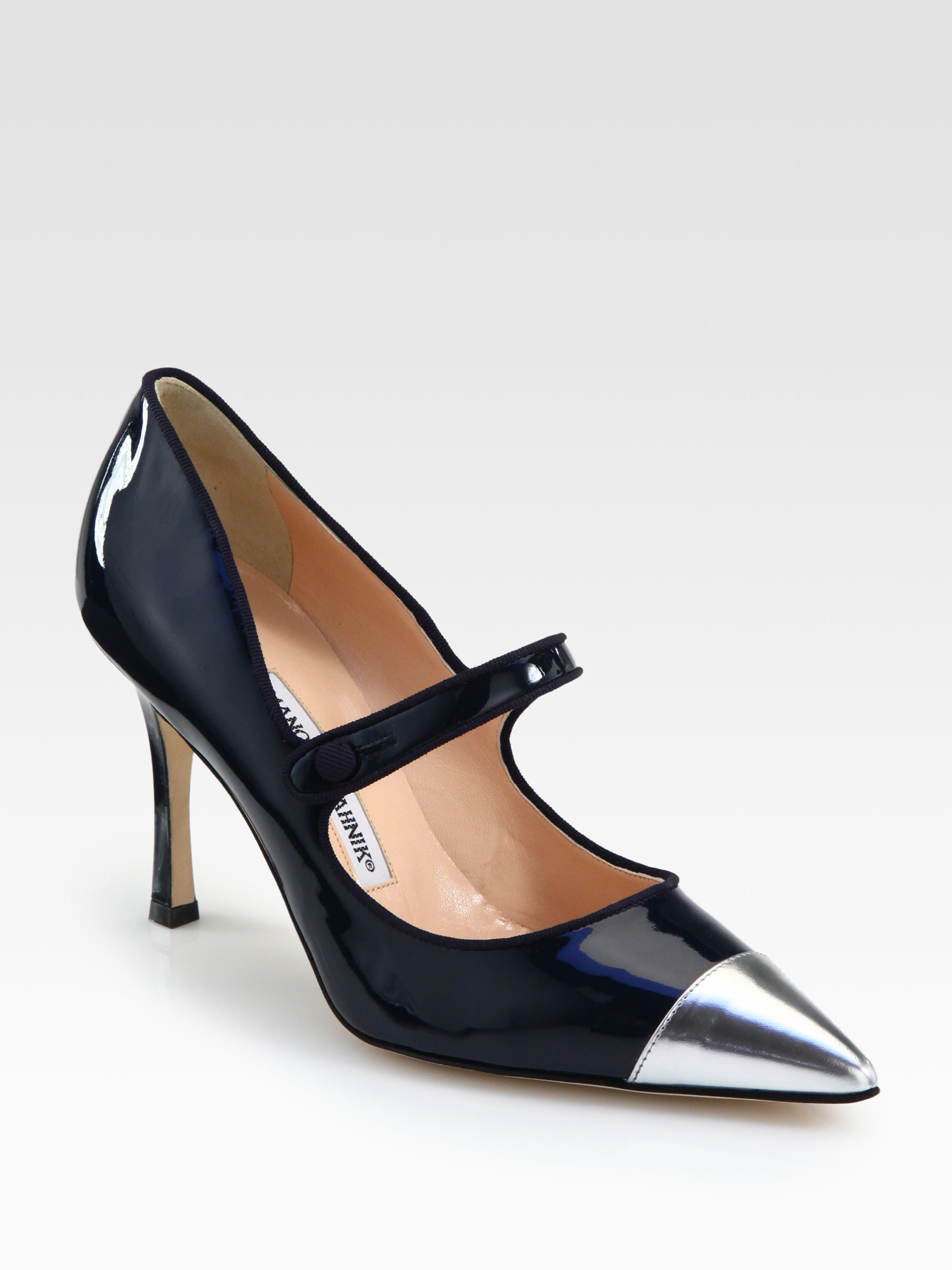 Manolo Blahnik Campari Leather Patent Mary Jane Pumps in Blue (navy) | Lyst