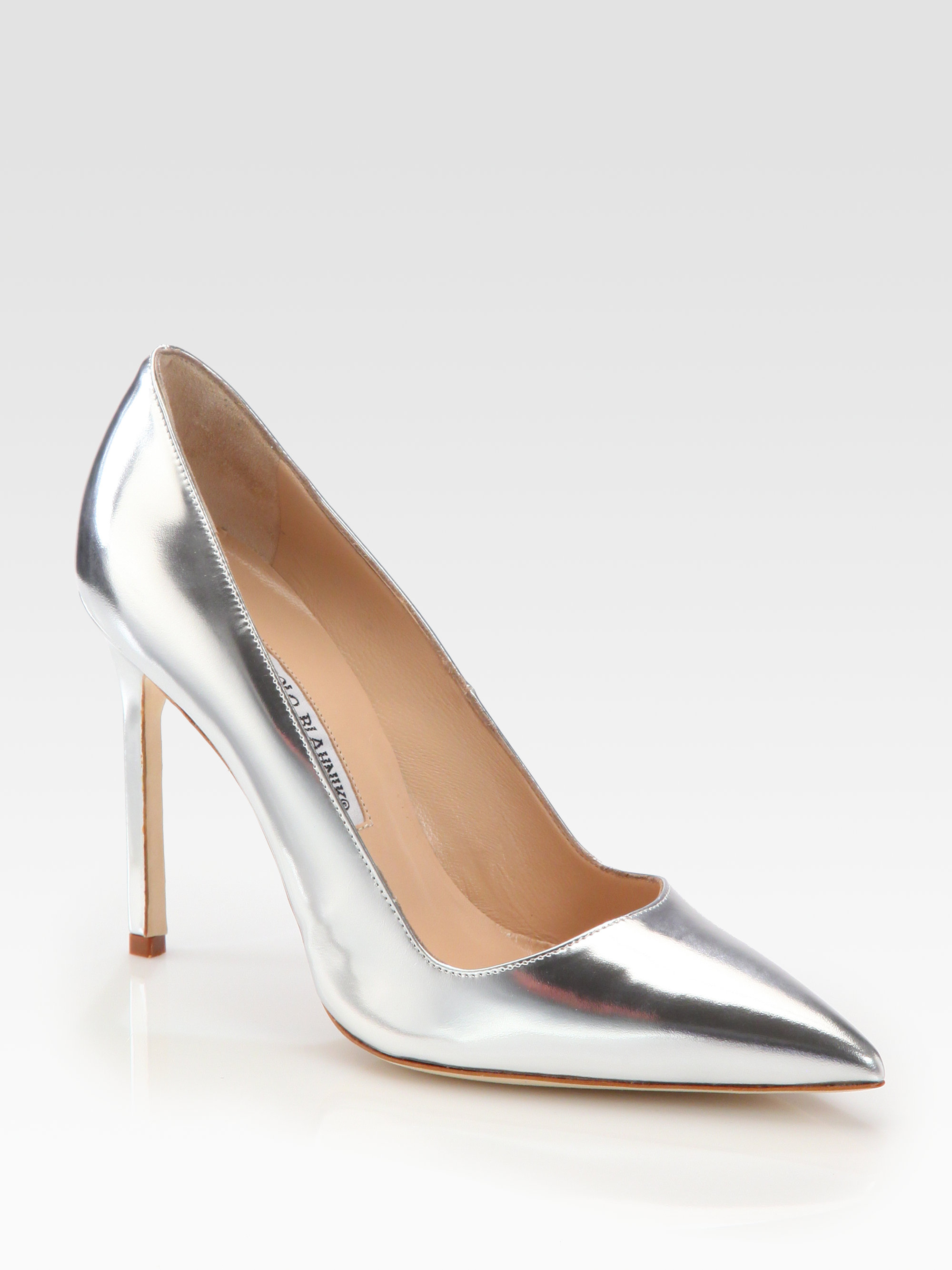 silver shiny pumps