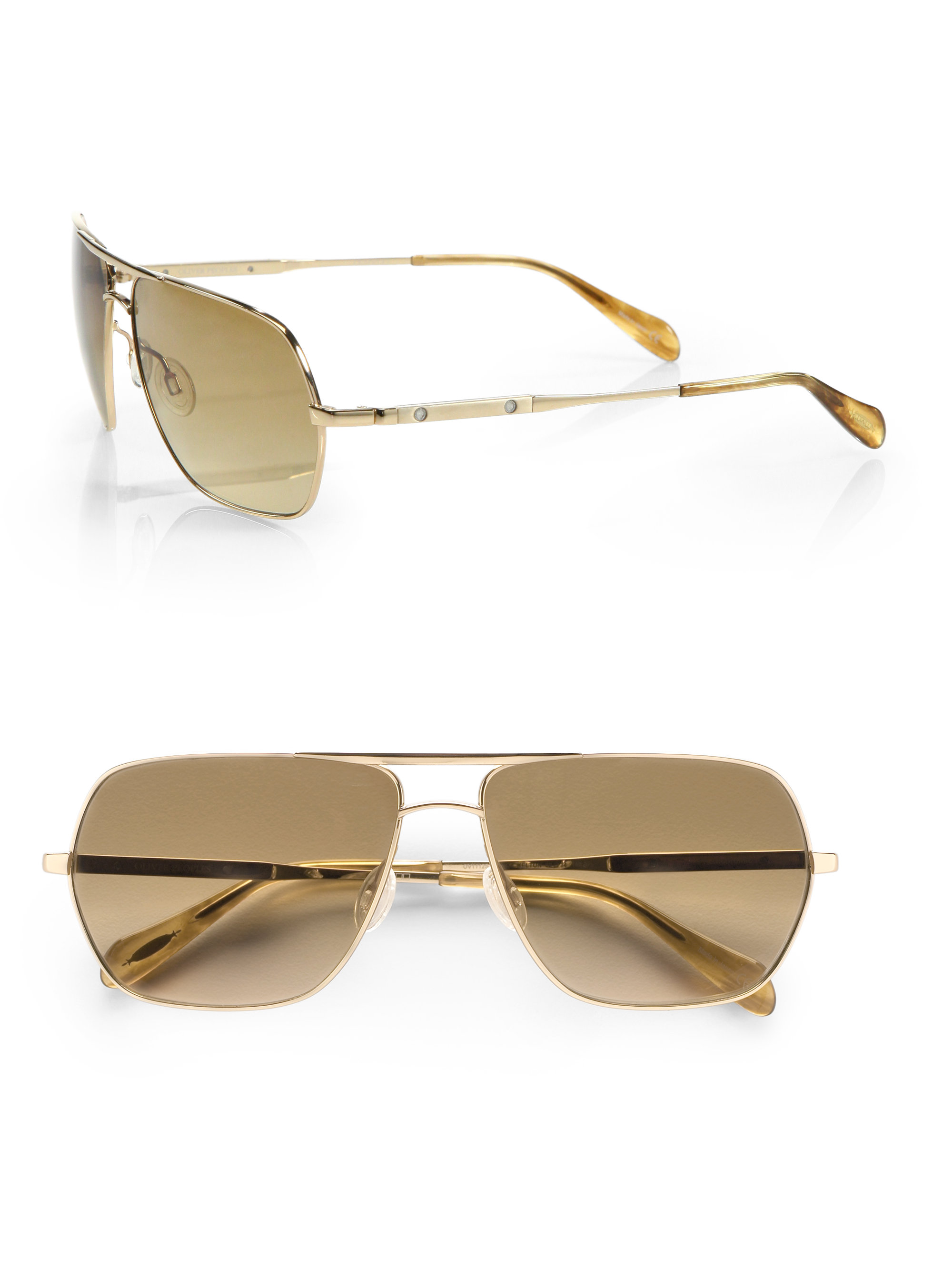 Oliver Peoples Kelton Rectangular Aviator Sunglasses in Metallic Lyst
