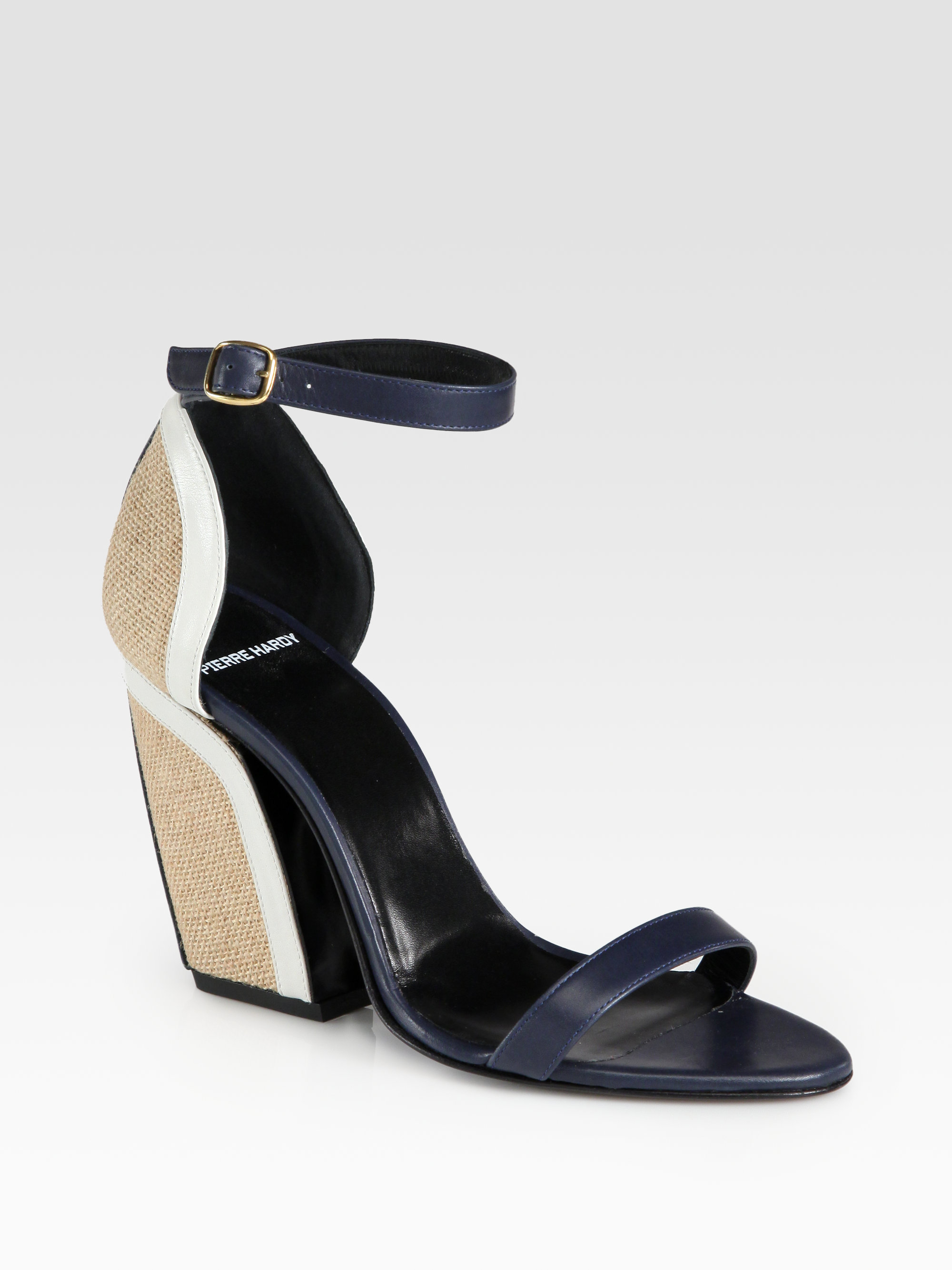 Lyst - Pierre Hardy Leather Raffia Block Heel Sandals in Blue