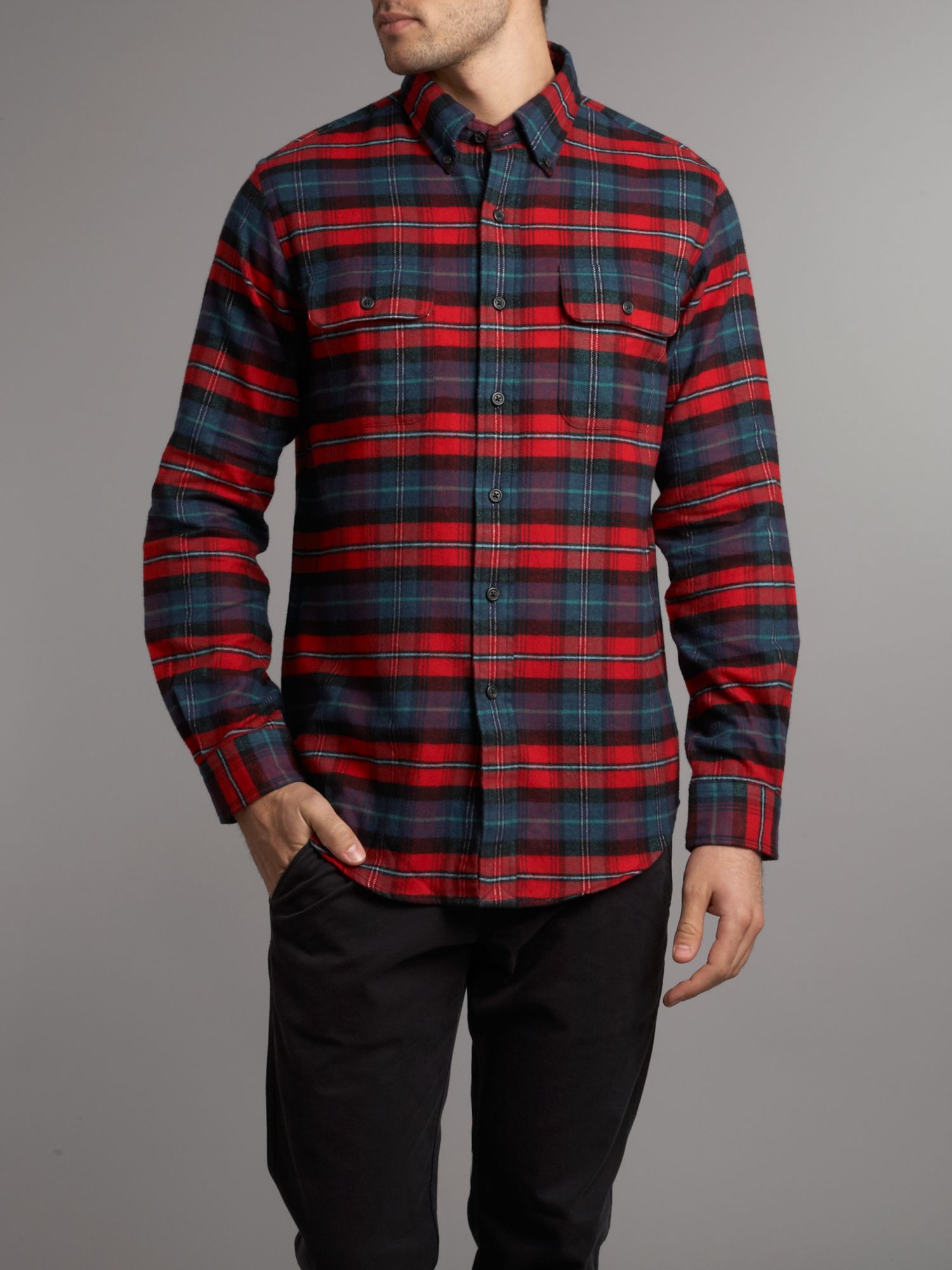 Polo ralph lauren Brushed Flannel Plaid Shirt in Red for Men | Lyst