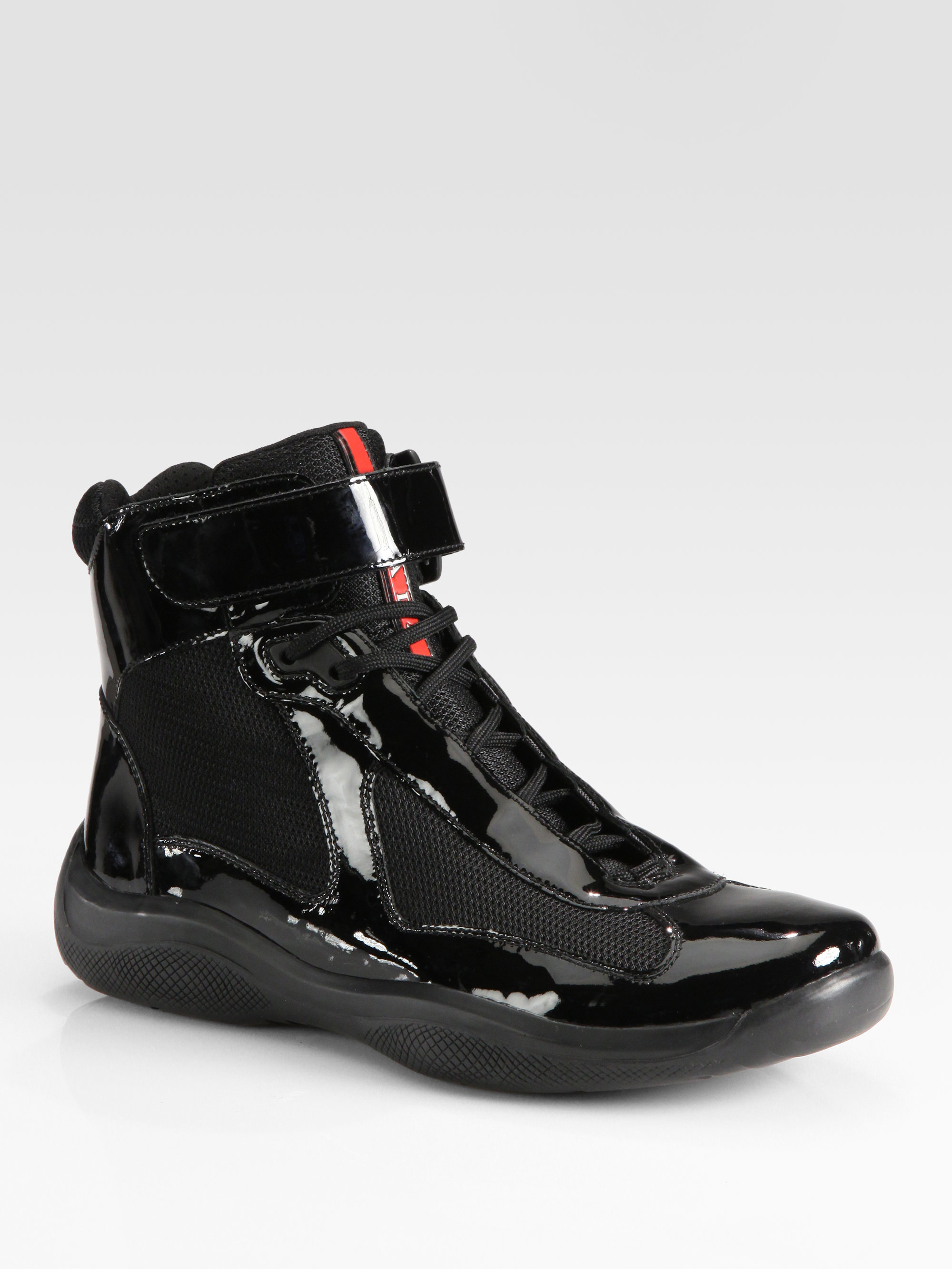 Prada Hightop Patent Sneakers in Dark Red (Red) - Lyst