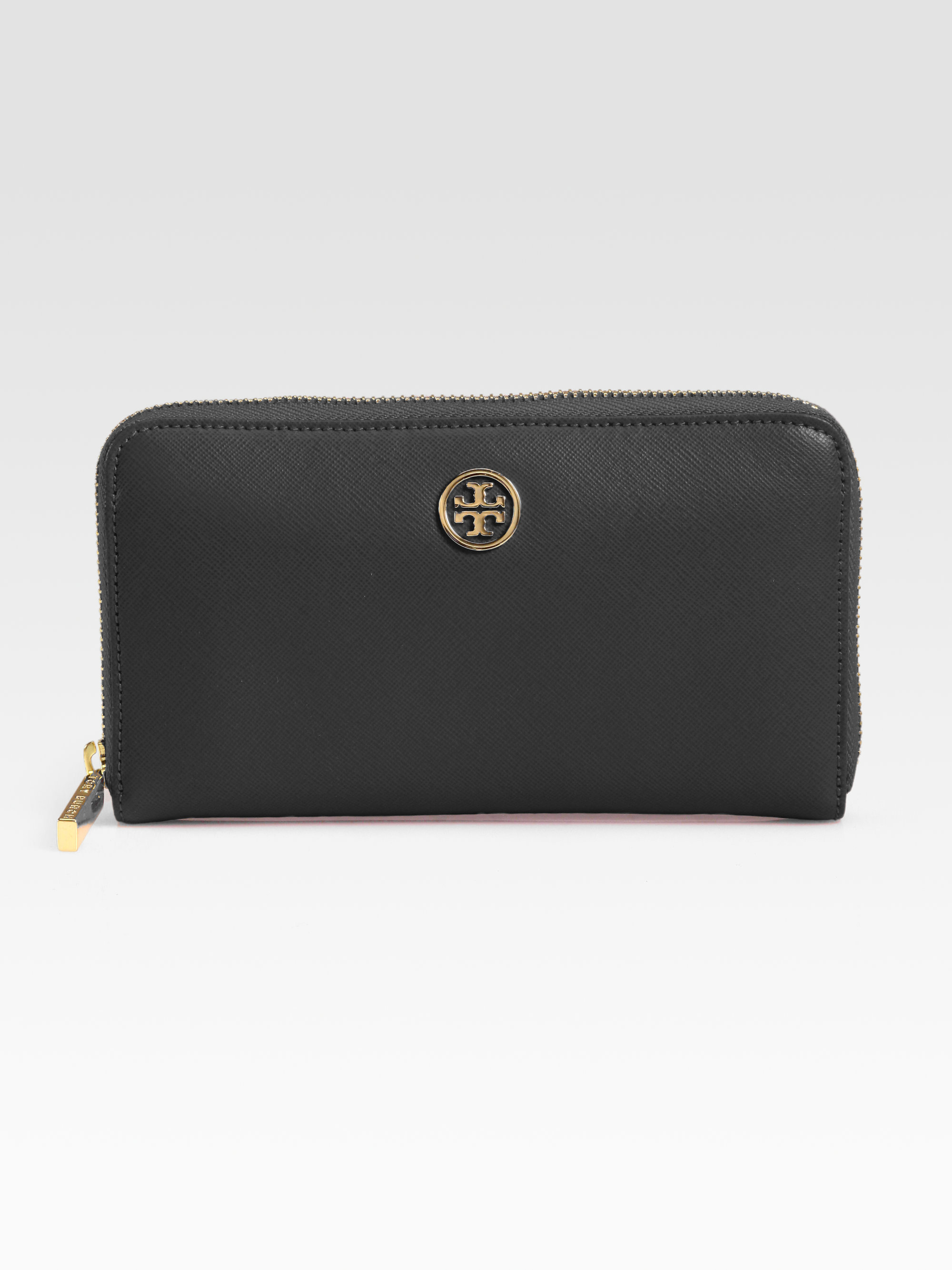 Tory Burch Robinson Zip-around Wallet in Black | Lyst