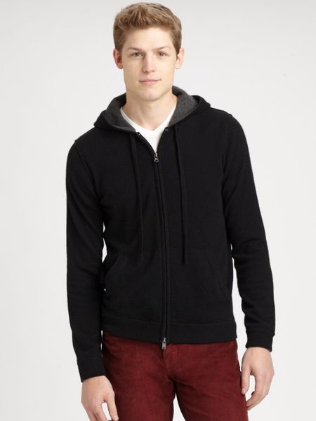 Vince Cashmere Zip Up Hoodie in Black for Men | Lyst
