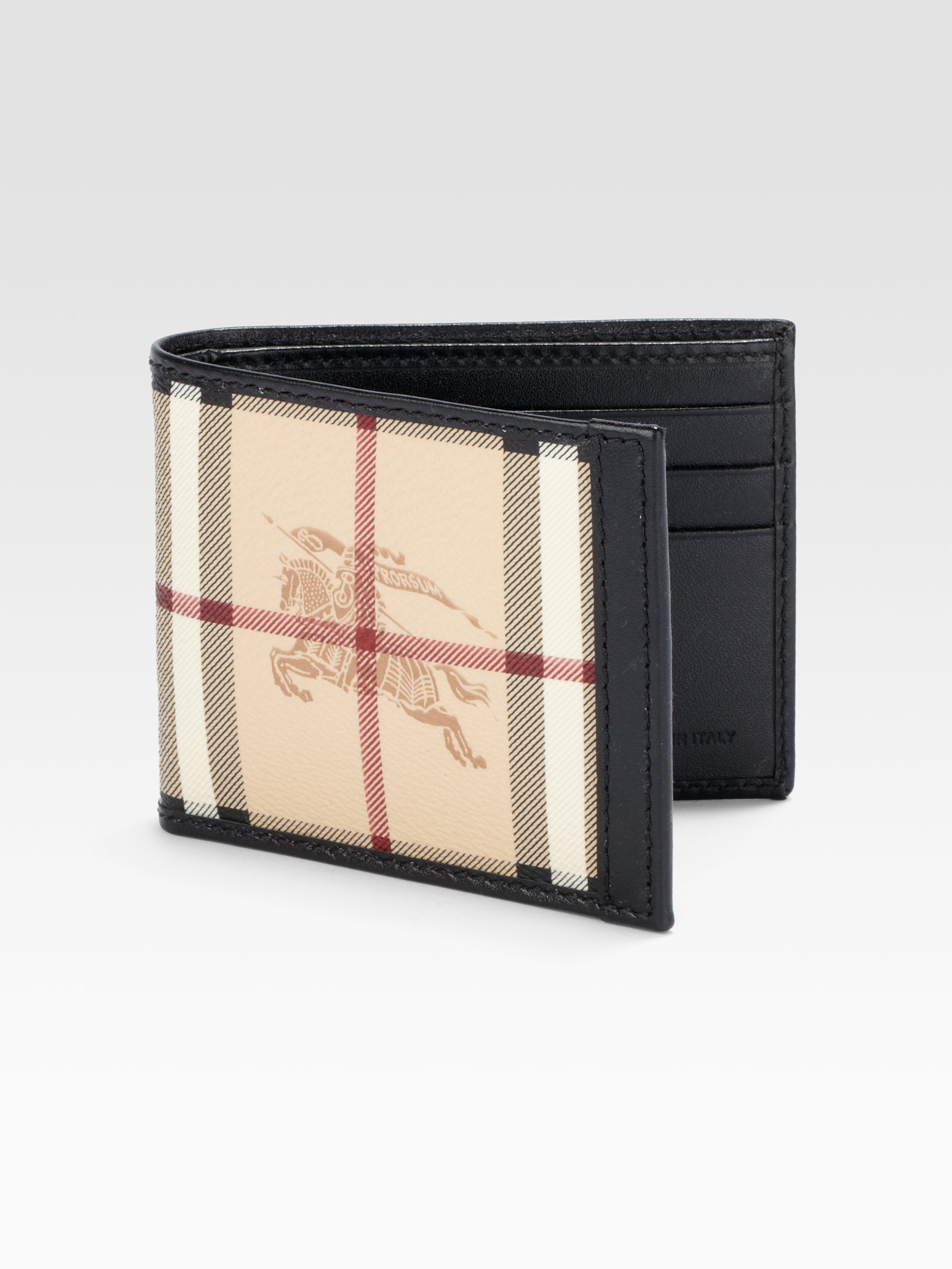 Burberry Leather Haymarket Bill Fold Wallet in Black for Men - Lyst