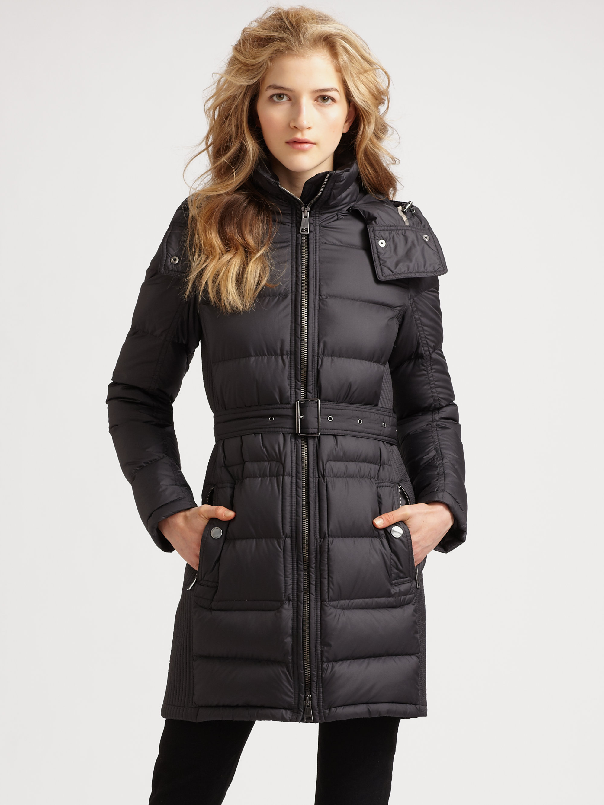 Burberry Brit Quilted Buckle Belt Puffer Coat in Gray | Lyst