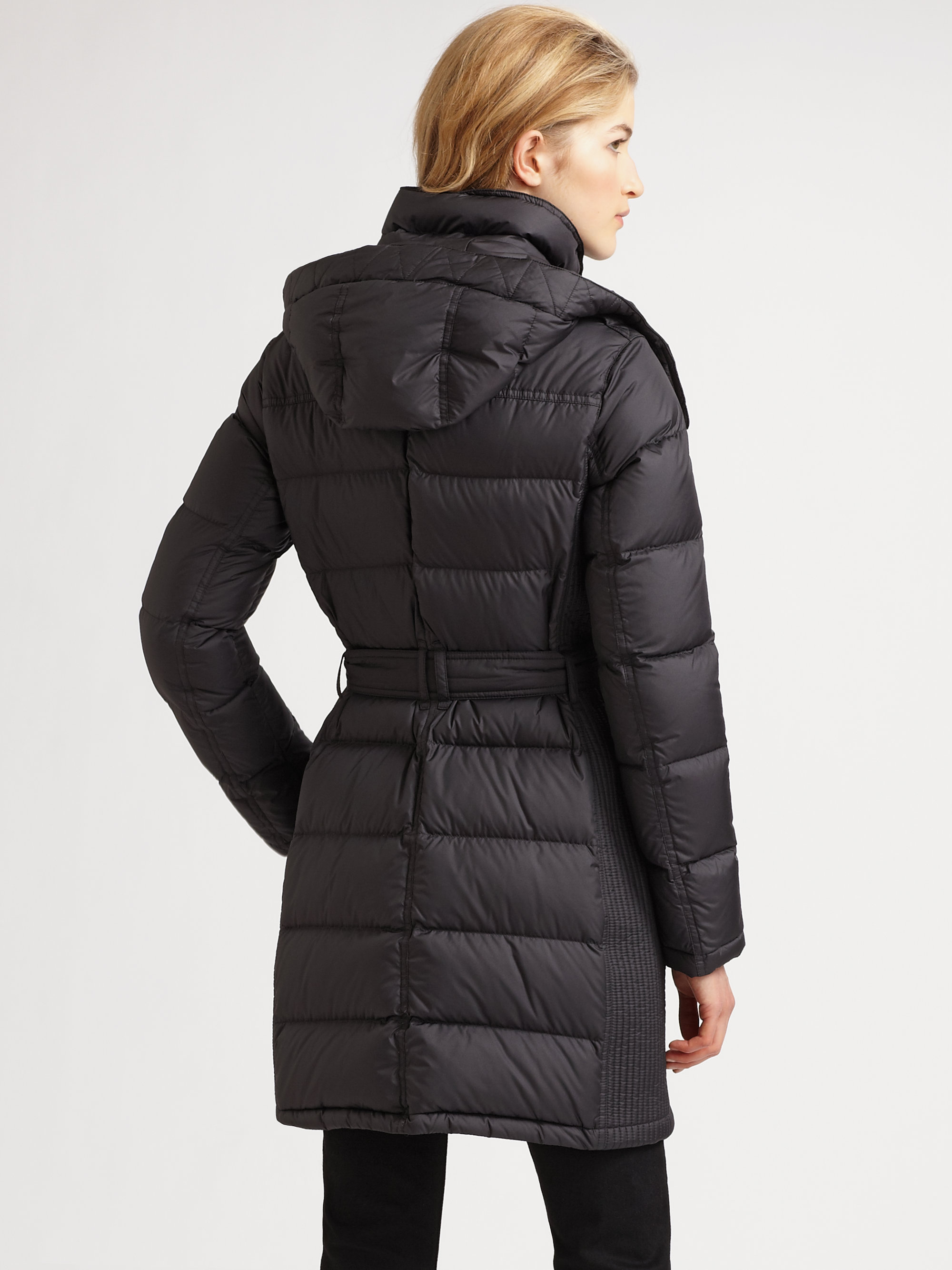 Burberry Brit Quilted Buckle Belt Puffer Coat in Black (Gray) - Lyst