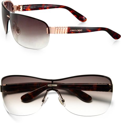 Jimmy Choo Rimless Wrap Rectangular Shield Sunglasses in Brown (rose ...