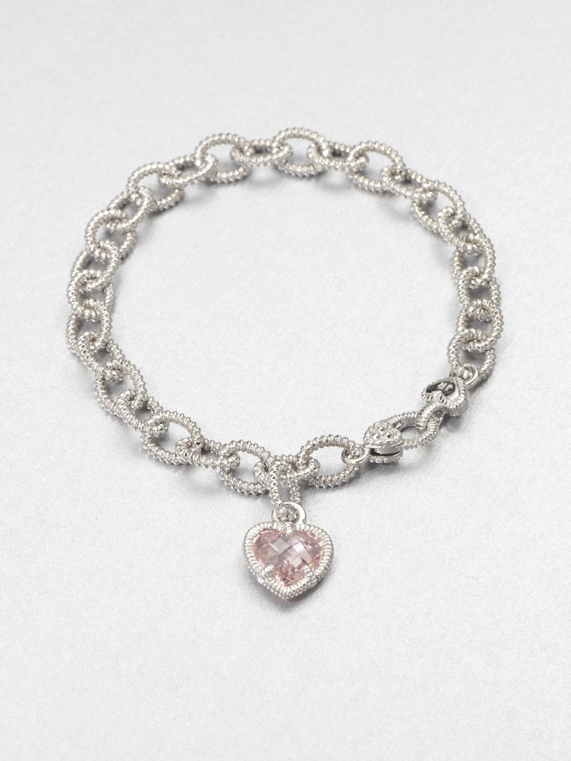 Judith Ripka Fontaine Pink Crystal & Sterling Silver Single Heart Charm  Bracelet in Metallic - Lyst