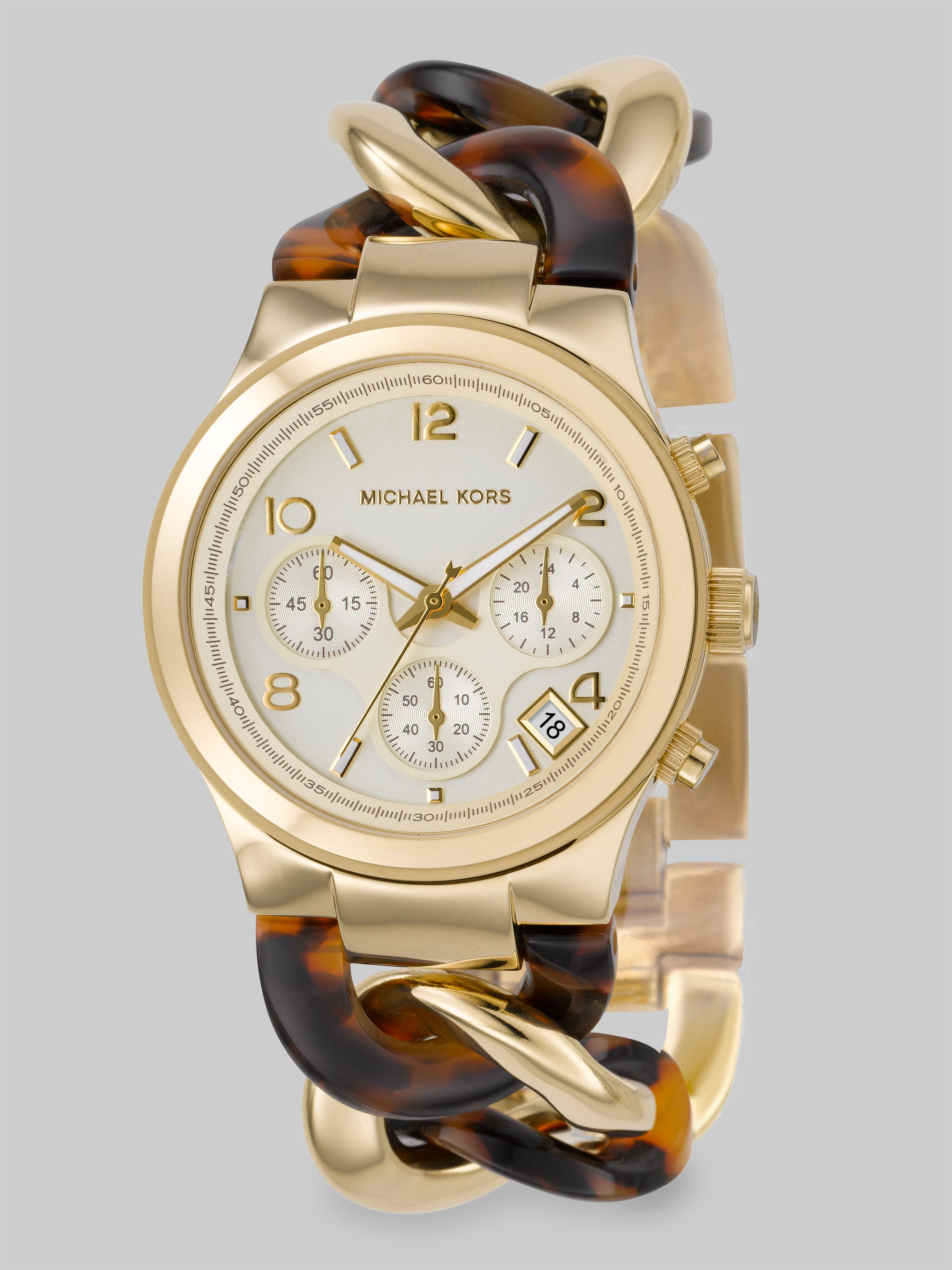 Michael Kors Tortoise Link Chronograph Watch in Gold (Metallic) - Lyst