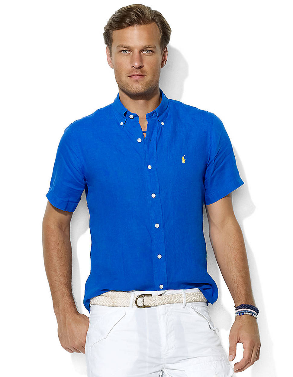 Lyst - Polo ralph lauren Custom Fit Short Sleeved Linen Shirt in Blue ...