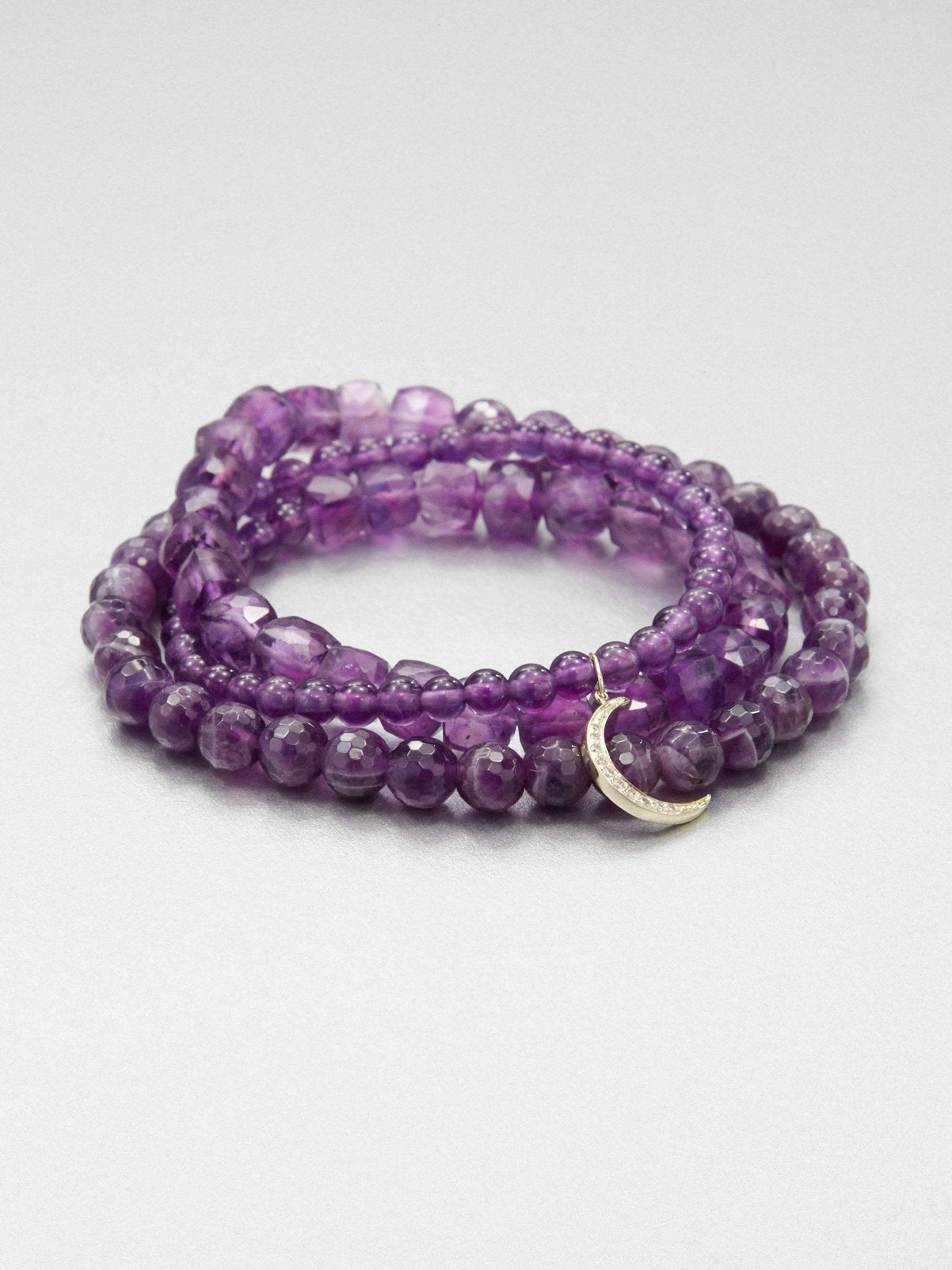 Sydney Evan Triple Wrap Amethyst Beaded Stretch Bracelet in Purple - Lyst