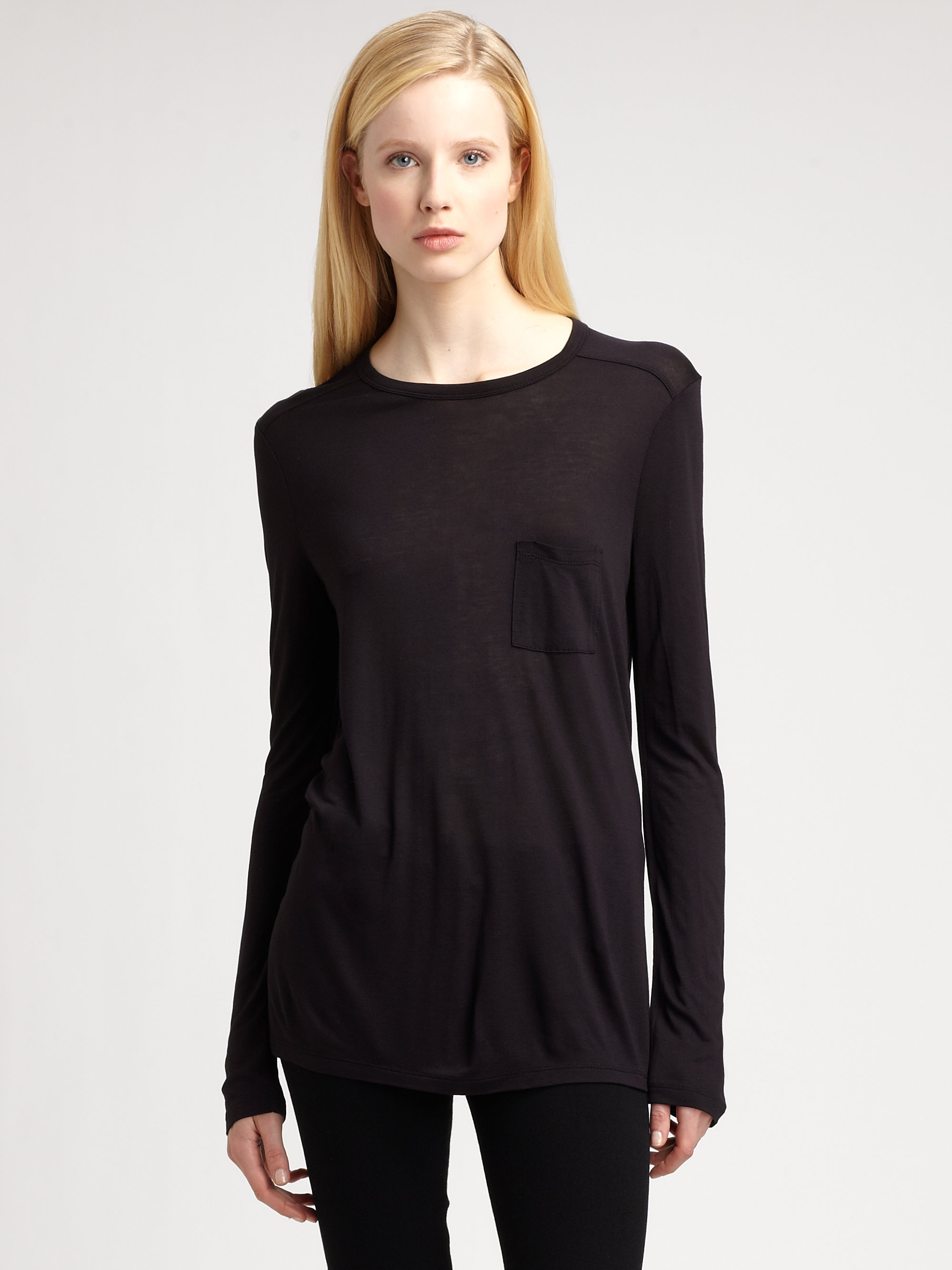 Lyst - T By Alexander Wang Classic Long-sleeve Pocket Tee in Black