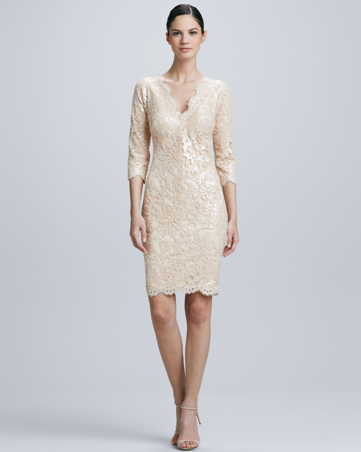 Tadashi shoji Sequined Lace Cocktail Dress Jute in Natural - Lyst