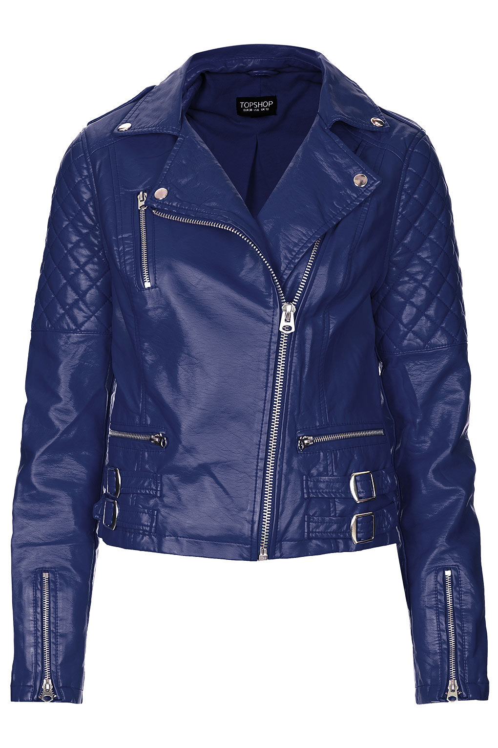 TOPSHOP Quilted Biker Jacket in Blue - Lyst