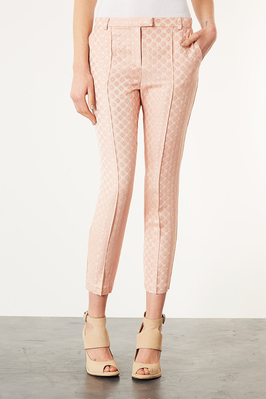 pale pink cigarette trousers