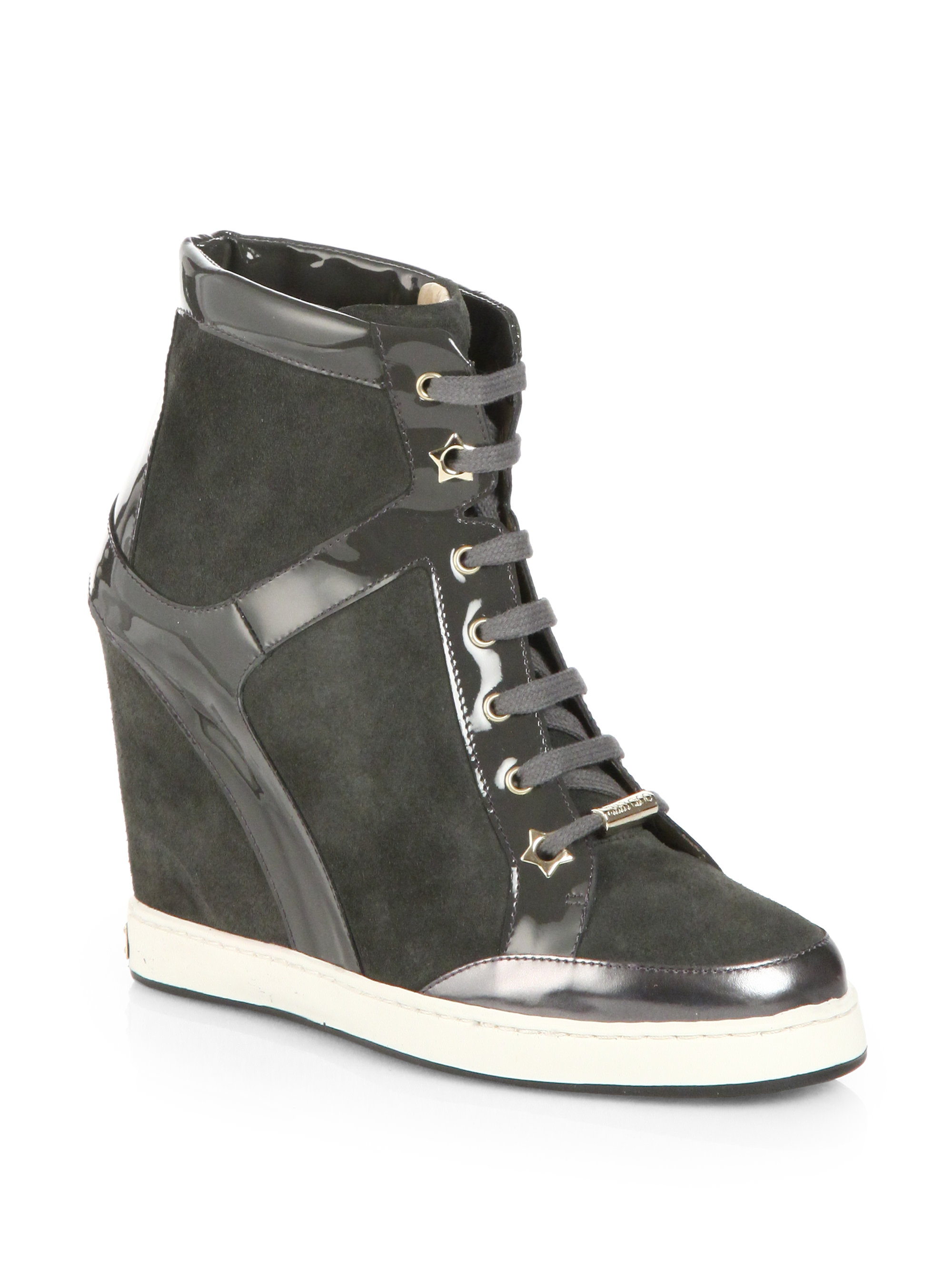 Lyst - Jimmy Choo Panama Suede Lace-Up Wedge Sneakers in Gray