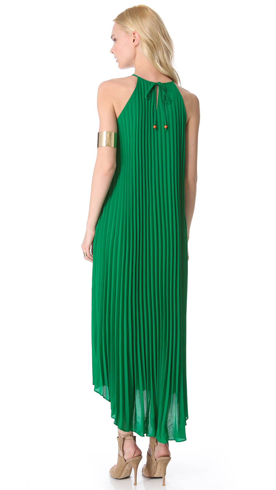 Green pleated maxi dress Clearance