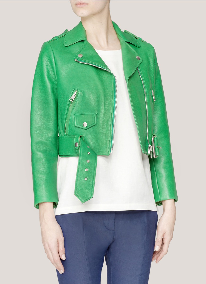 Women S Green Mape Cropped Leather Jacket