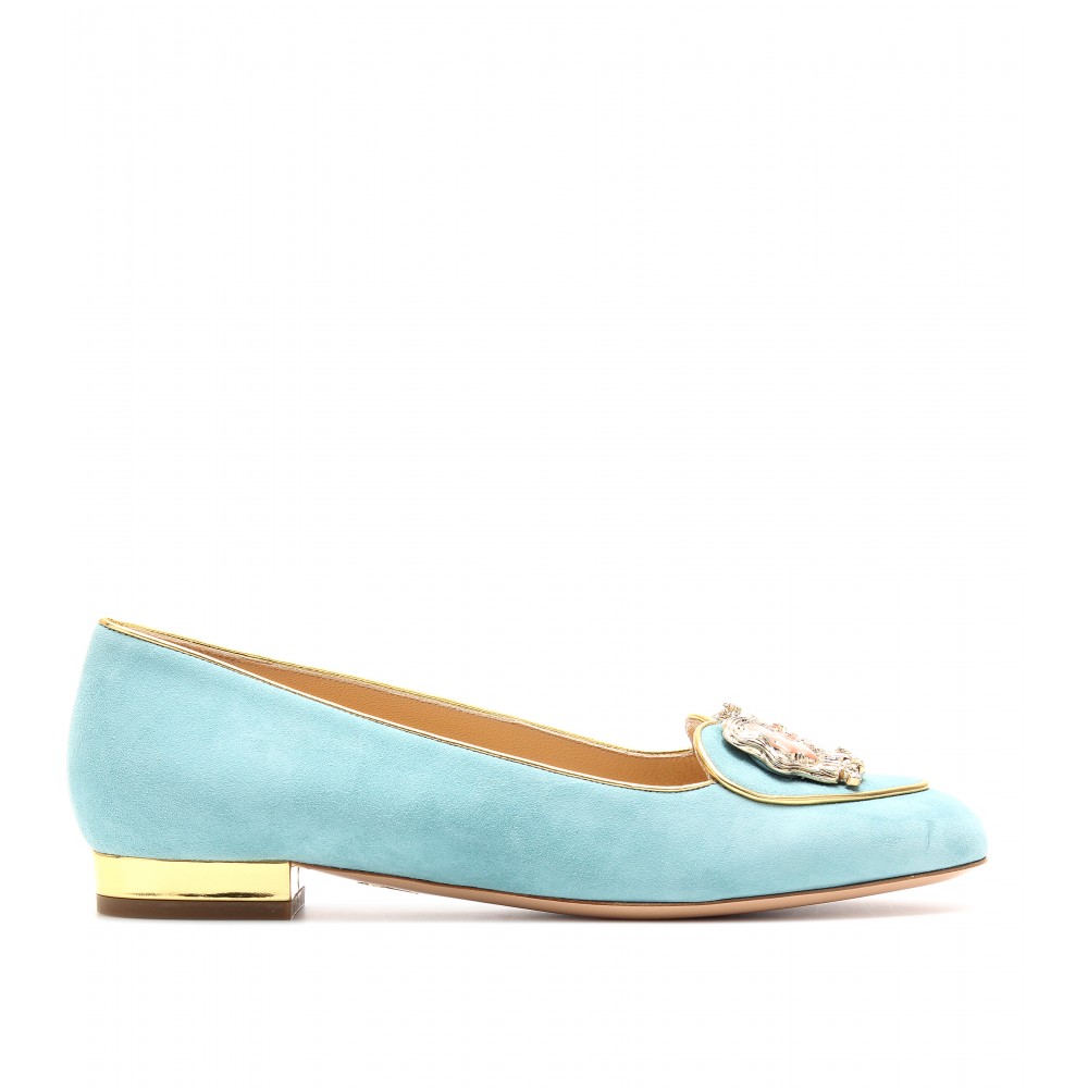Charlotte olympia Gemini Suede Slipper-style Loafers in Blue | Lyst