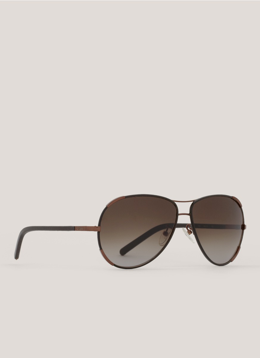 Chloé Leather Trim Aviator Sunglasses in Brown | Lyst