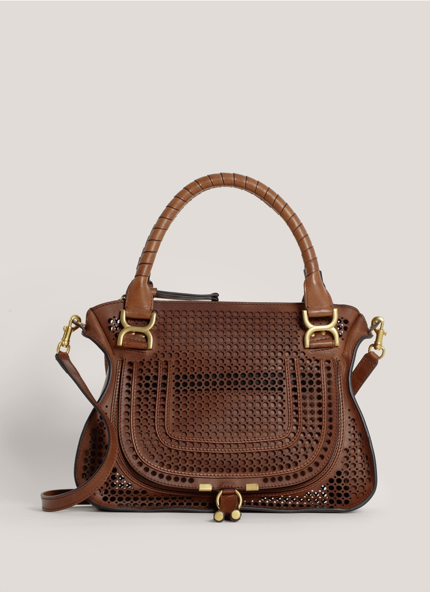 Lyst - Chloé Marcie Lasercut Leather Shoulder Bag in Brown
