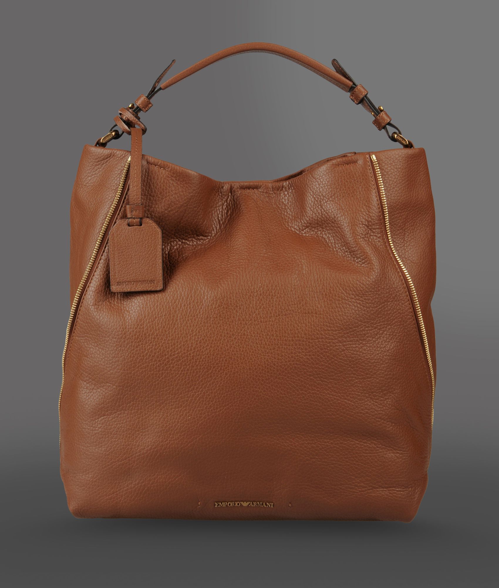 Emporio armani Calfskin Bag with Side Zipper Detail in Brown Lyst