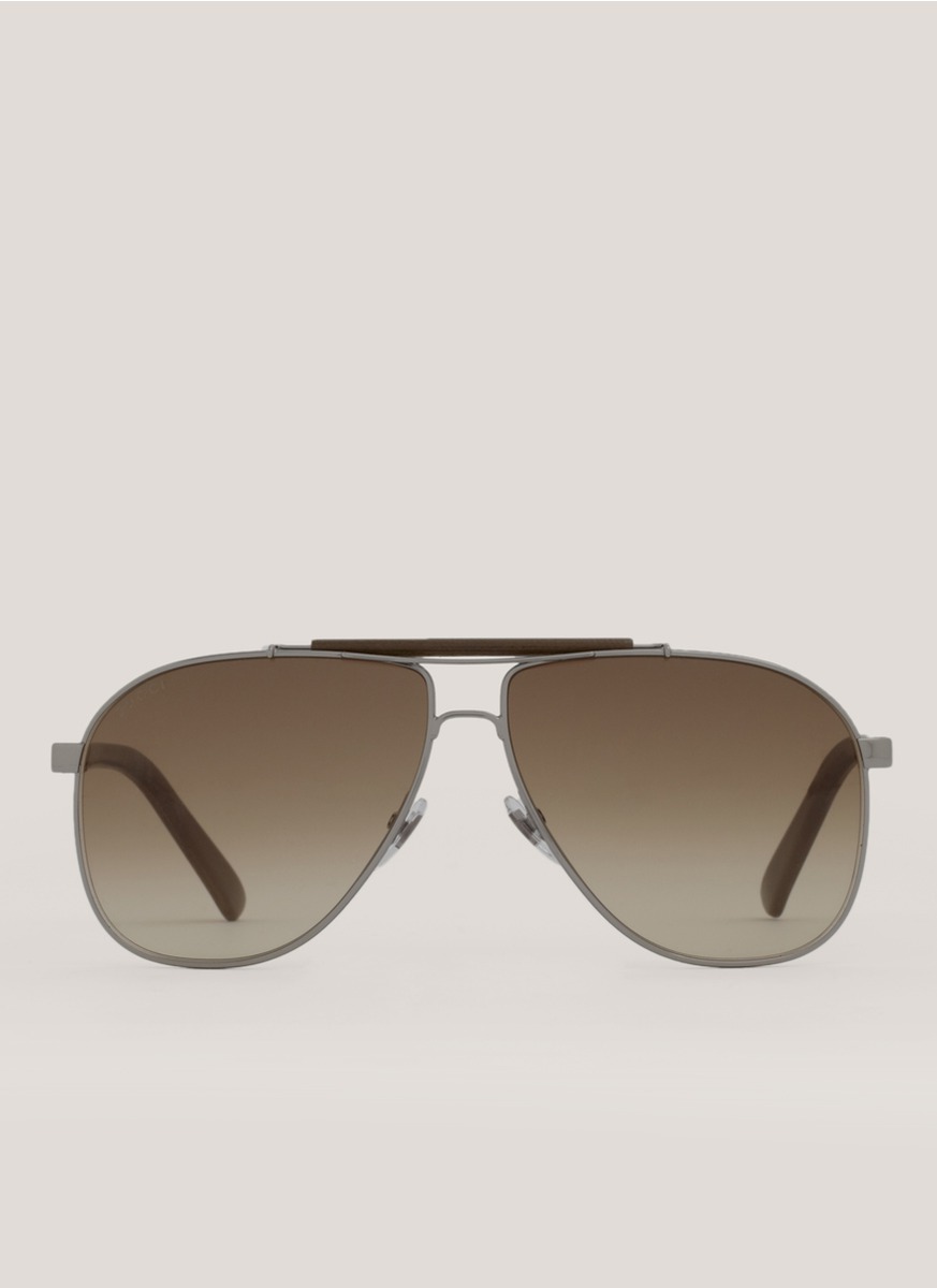 Gucci Leather Arm Aviator Sunglasses In Silver Lyst
