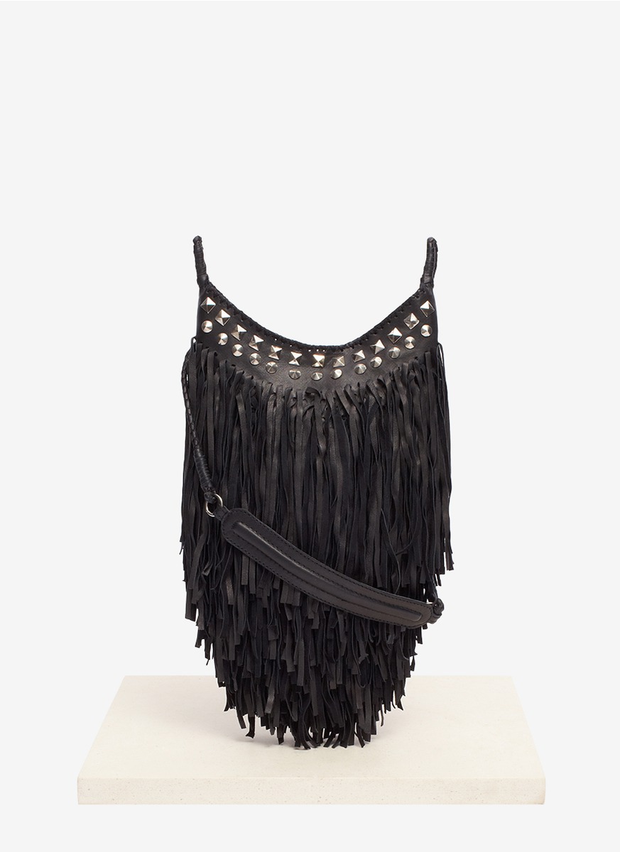 Maje Studded Border Fringe Leather Bag In Black Lyst Maje Studded Border Fringe Leather Bag