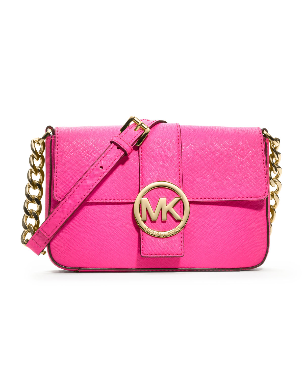 Michael michael kors Small Fulton Saffiano Messenger in Pink (neon pink) | Lyst