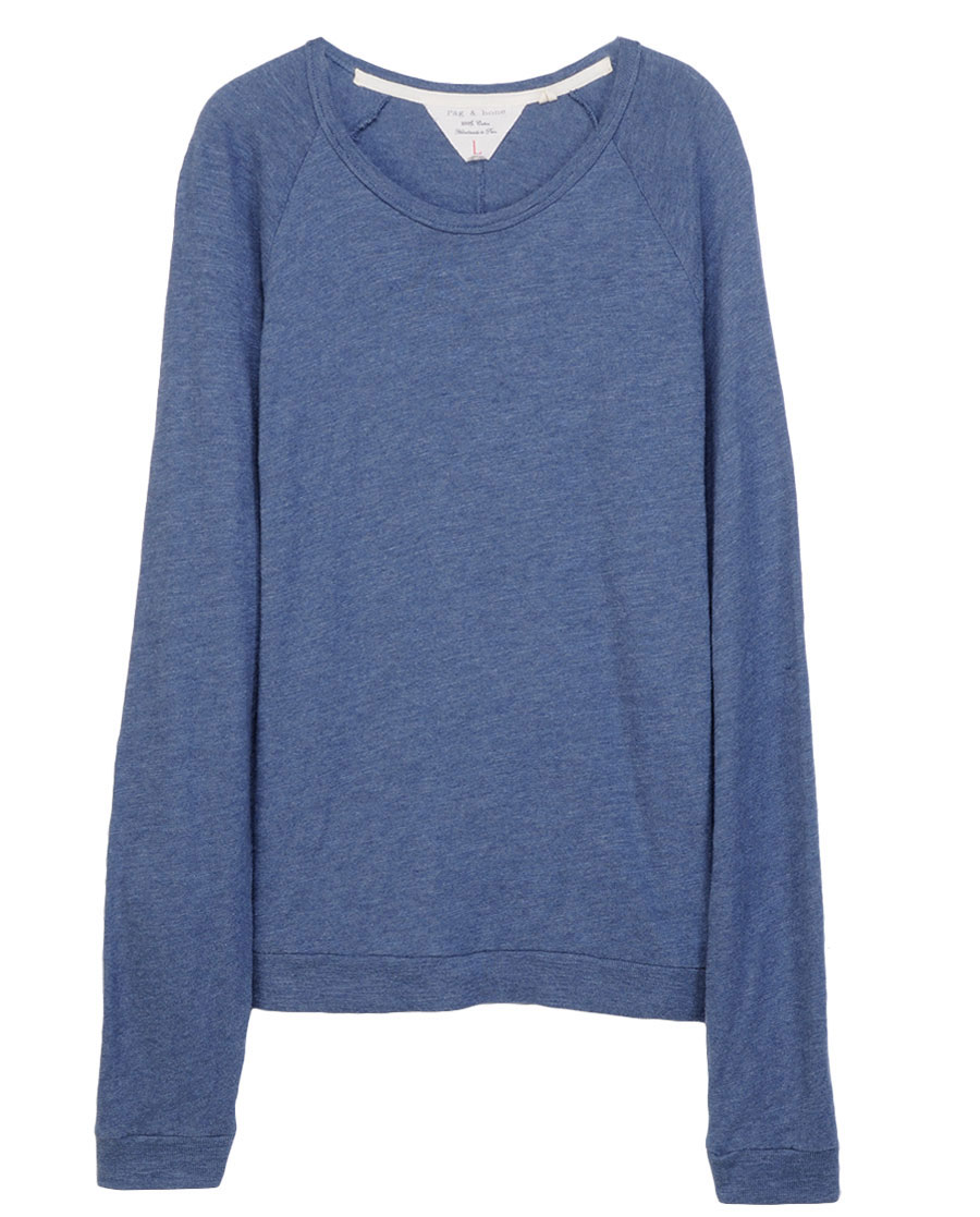Rag & Bone Long Sleeve Raglan Tee Sailor Blue Flame Cotton ...