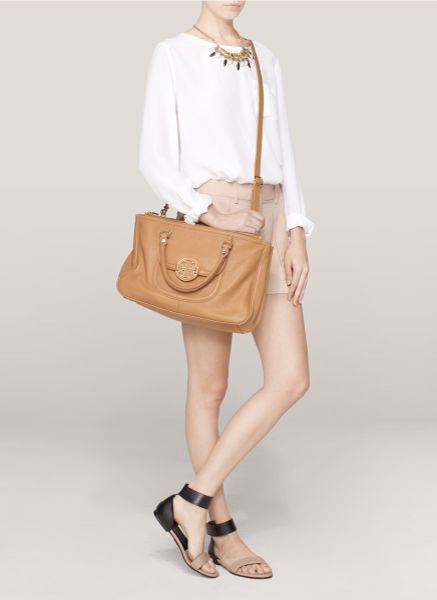 Tory Burch Amander Leather Tote Bag in Beige (camel) | Lyst