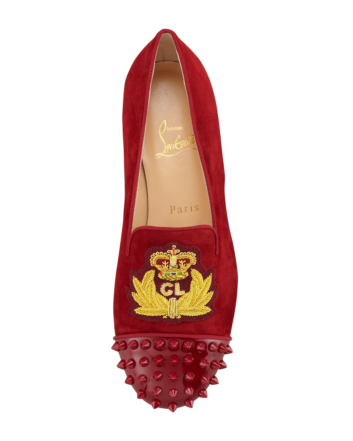 christian louboutin shoes on sale - Christian louboutin Intern Spiked Velvet Red Sole Loafer Red in ...