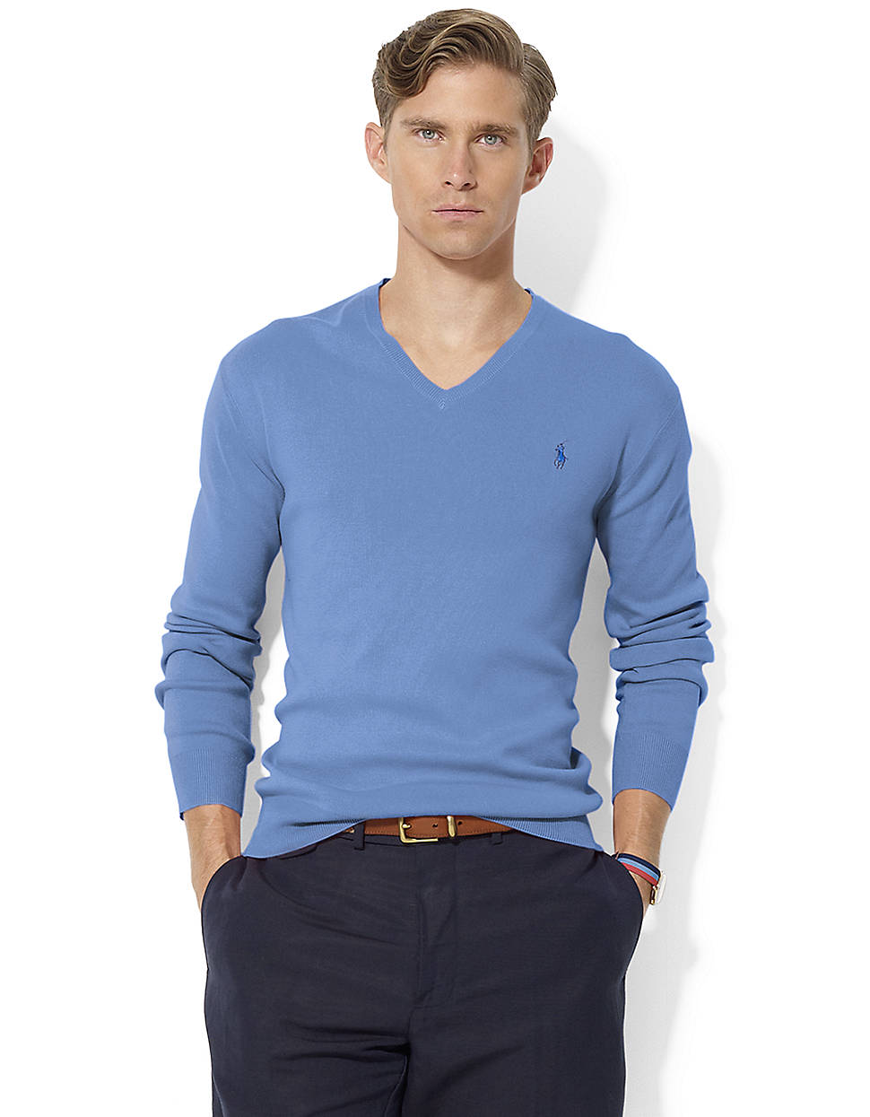 Polo Ralph Lauren Longsleeved Pima Cotton V-neck Sweater in Blue for ...
