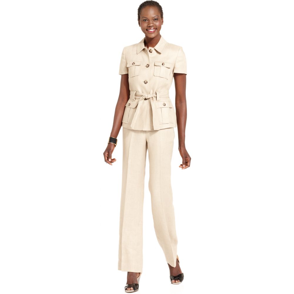 Anne Klein Short Sleeve Safari Suit in Natural | Lyst