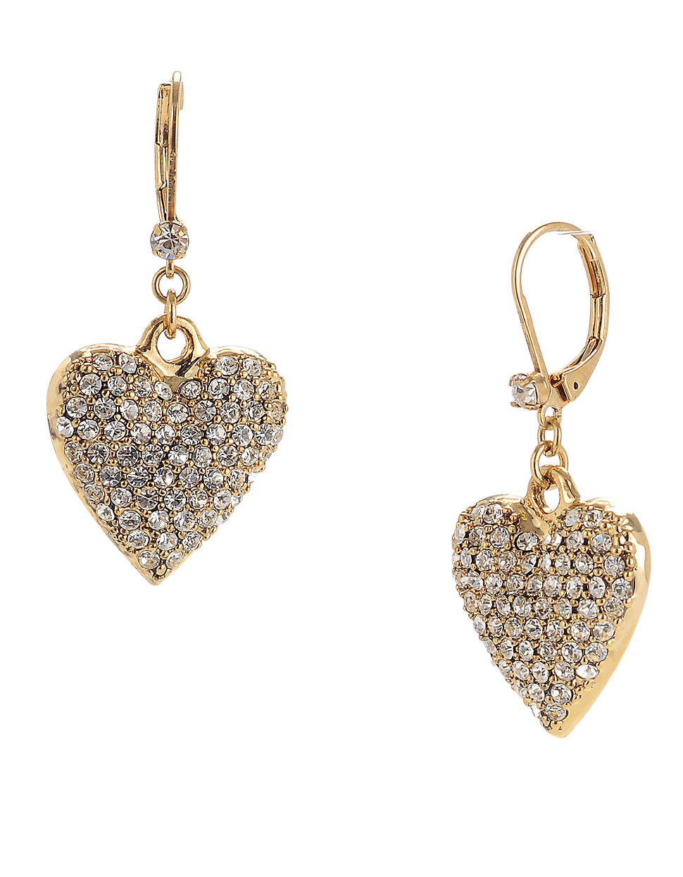 Lyst - Betsey Johnson Crystal Heart Drop Earrings in Metallic