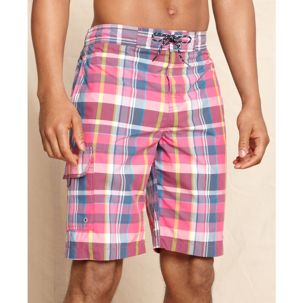 mens plaid swim trunks
