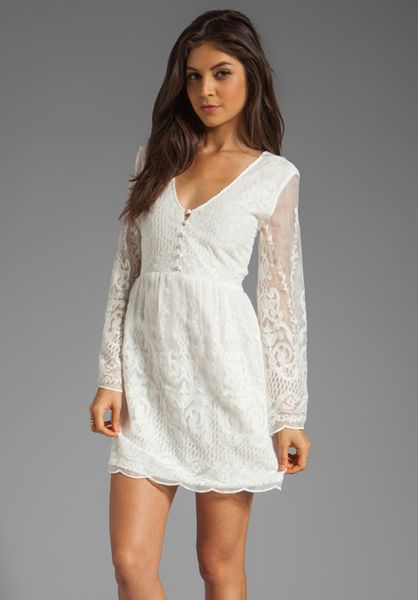 Dolce Vita Jilisa Silk Embroidery Long Sleeve Mini Dress in White in ...