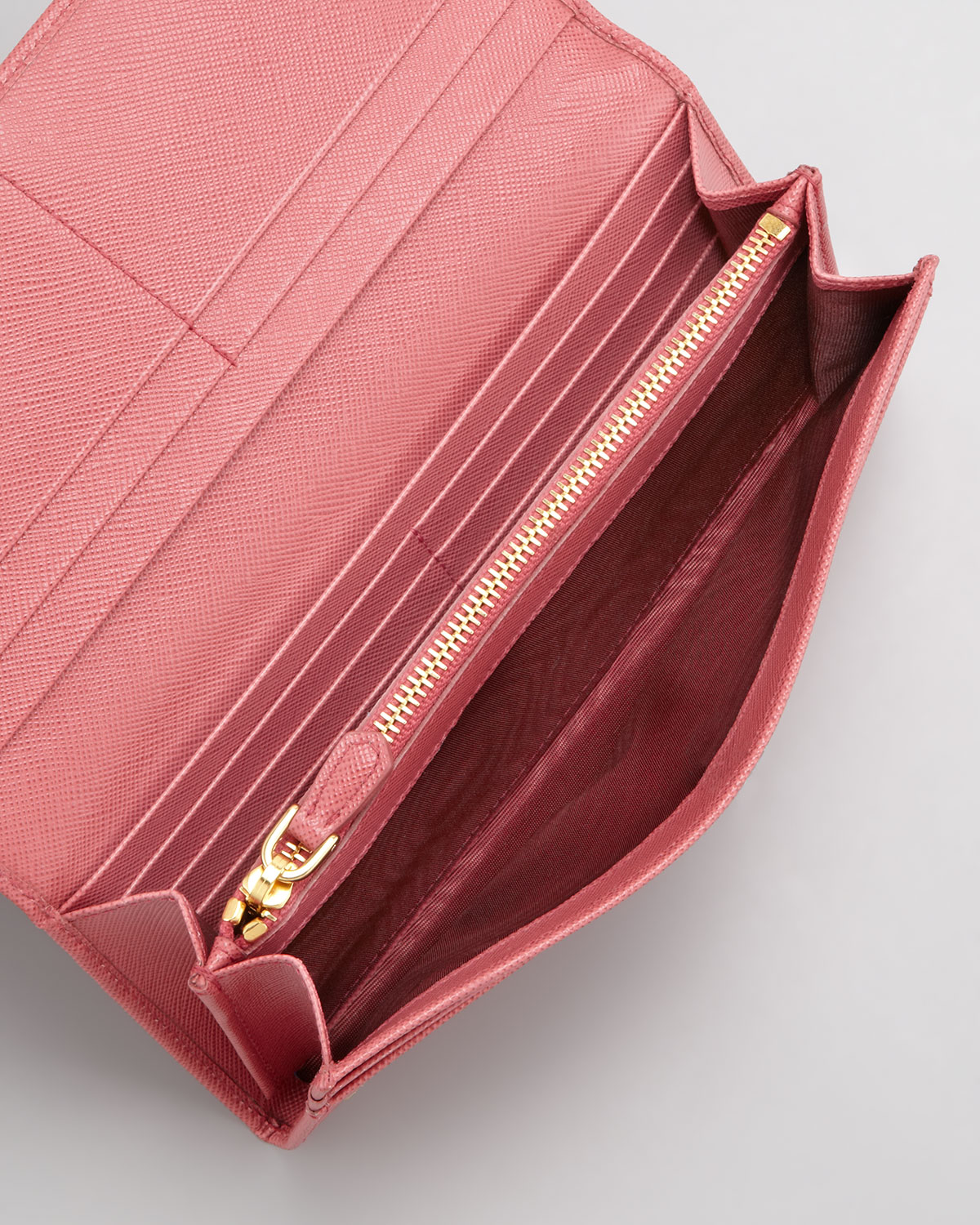 Prada Saffiano Triangle Continental Flap Wallet in Pink | Lyst  
