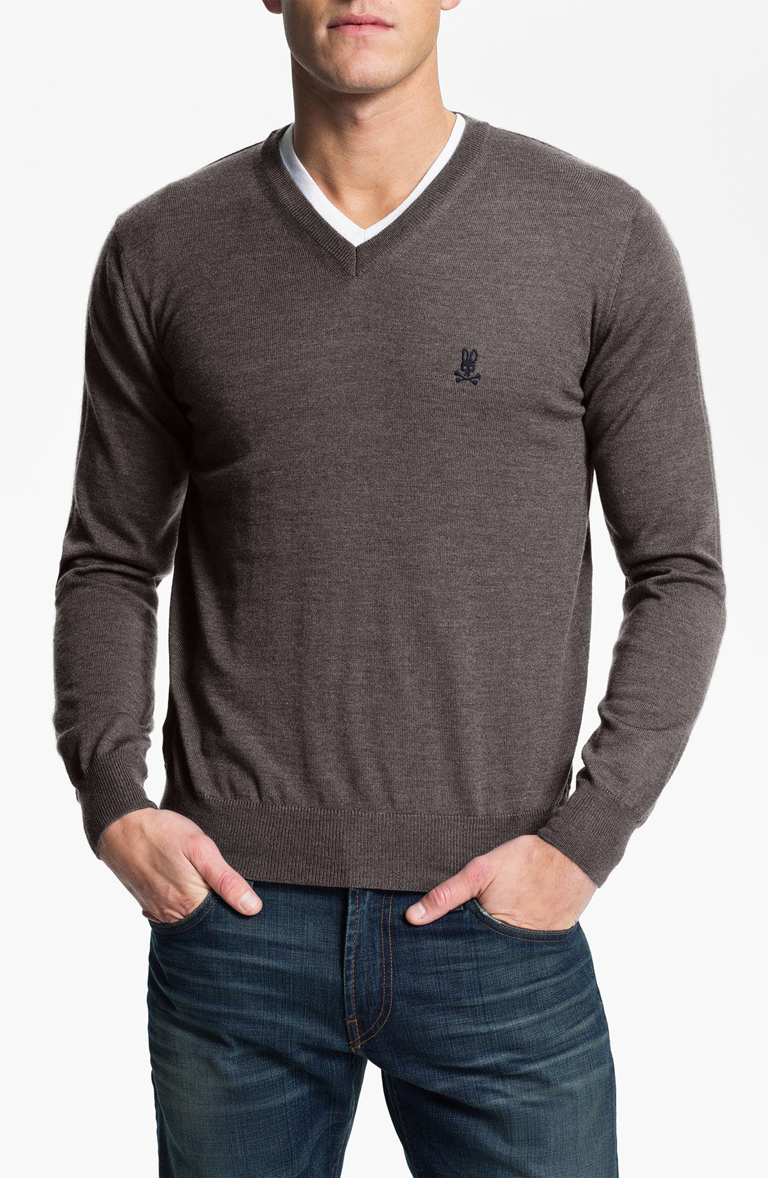 Psycho bunny Merino Wool Vneck Sweater in Gray for Men (flannel) Lyst