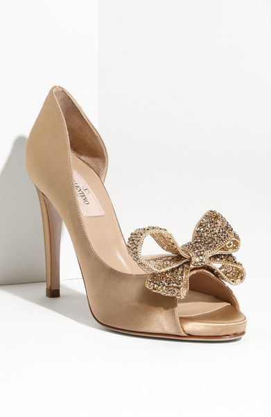 Valentino Jewelery Couture Bow Dorsay Pump in Gold (beige) | Lyst