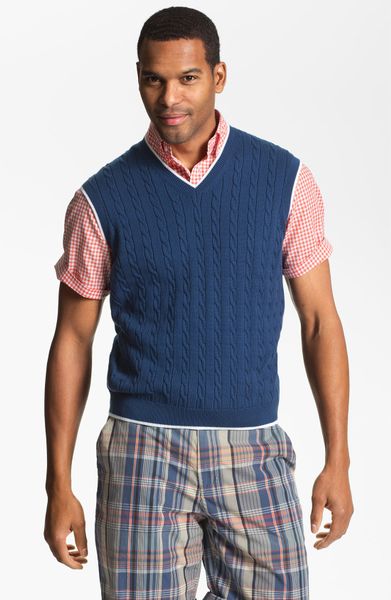 Brooks Brothers Cable Knit Sweater Vest in Blue for Men (estate blue ...