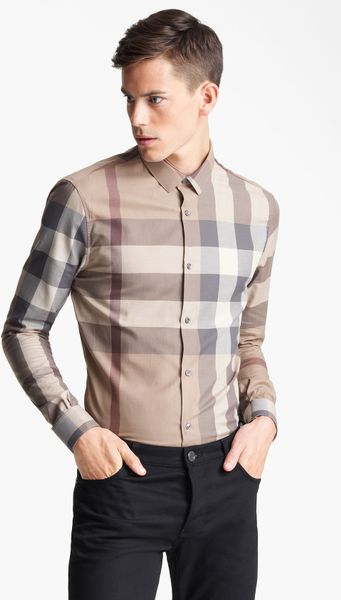 Burberry Trim Fit Check Shirt in Brown for Men (smoked trench) | Lyst