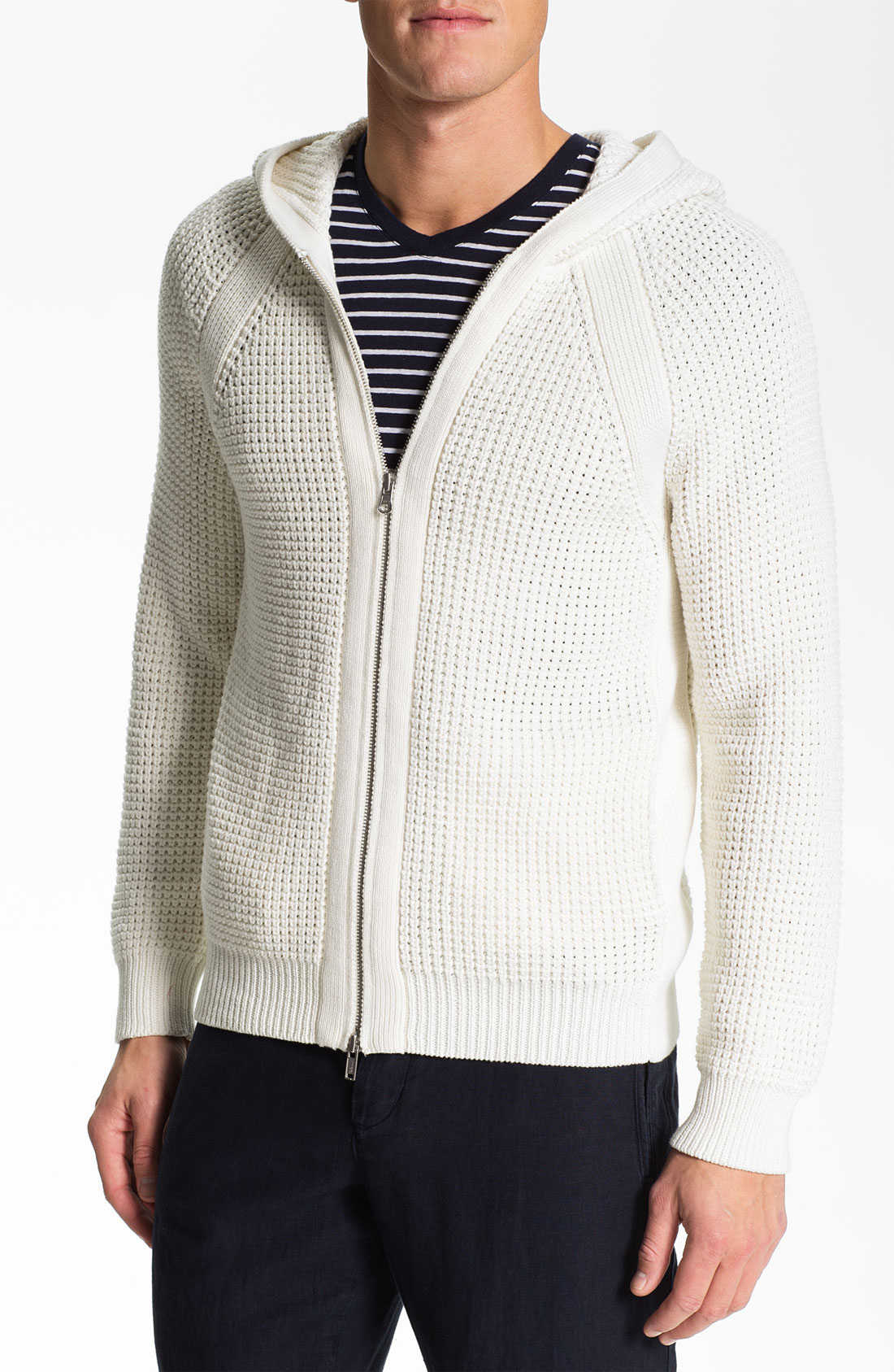 Vince Chunky Waffle Knit Hooded Sweater in White for Men (off white) | Lyst